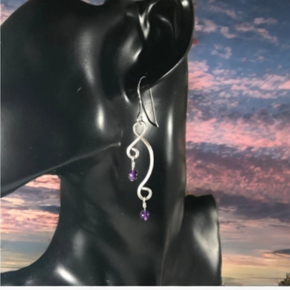 Amethyst Sterling Silver Dangle Earrings- Amethyst Earrings Dangle Style #1 - Picture 1 of 5